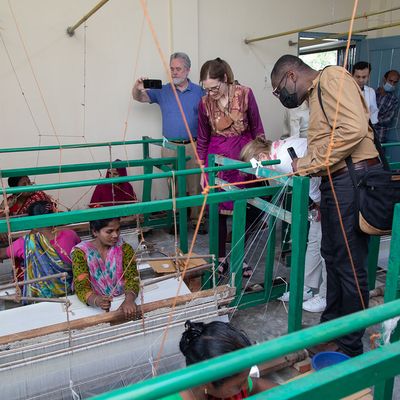 BRAC Global Board members take a tour of a silk production centre under the BRAC Sericulture enterprise during the ‘One BRAC’ field trip to Manikganj in Bangladesh on 22 March 2022.