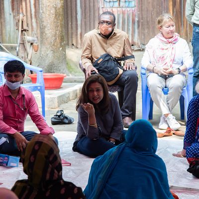 BRAC Enterprises Managing Director Tamara Hasan Abed attending a meeting of BRAC Microfinance programme participants at Manikganj in Bangladesh on 22 March 2022.