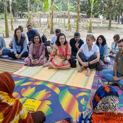 Bill and Melinda Gates Foundation delegates attending an ‘Uthan Boithok,’ commonly known as a village gathering,’ with BRAC Executive Director Asif Saleh, during their visit to Rajshahi.