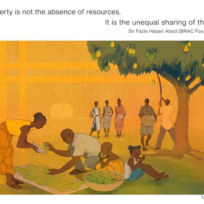 Illustration of people picking mangos