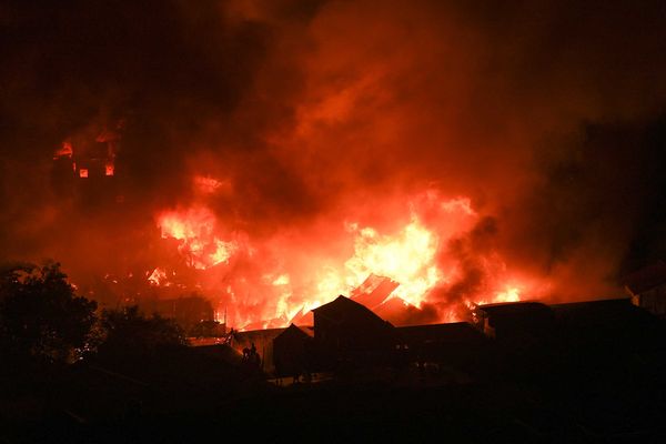 An image showing a fire blazing in Korail Slum, Dhaka, Bangladesh
