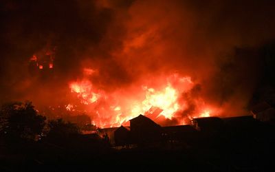 An image showing a fire blazing in Korail Slum, Dhaka, Bangladesh