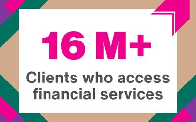 Graphic reading "16 M+ clients who access financial services"