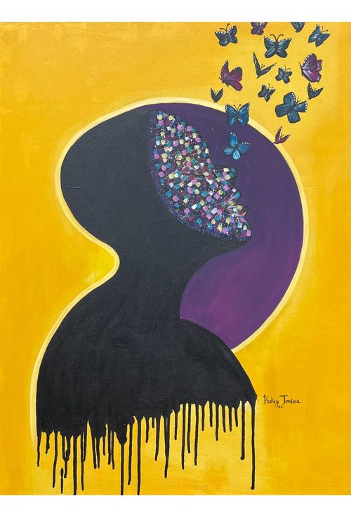 Art piece of woman with butterflies