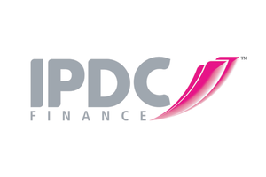 Grey and pink IPDC Finance logo