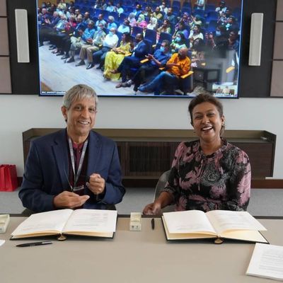 SOAS Vice-Chancellor Professor Adam Habib with Ms Tamara Abed, Chairperson of BRAC University's Board of Trustees, at the London signing ceremony