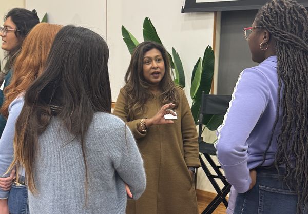 Tamara speaks with students at Stanford University
