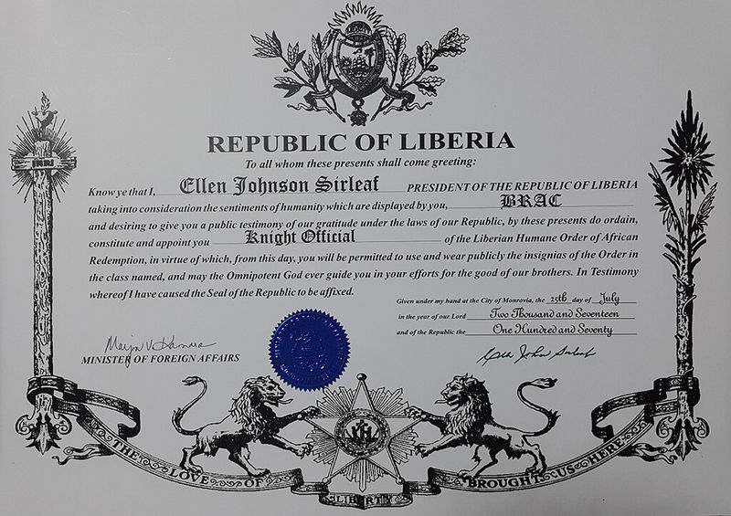 The-Knight-Order-Certification-for-BRAC-in-Liberia