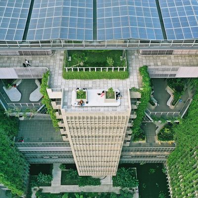 BRAC university bird's eye view above green campus