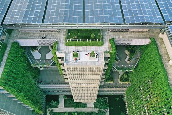 BRAC university bird's eye view above green campus