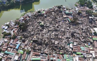 An image showing the extent of damage caused by the fire in Korail Slum, Dhaka, Bangladesh