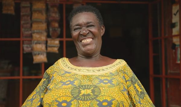 Screenshot of BRAC's brand video when Mary from Uganda is featured and smiling