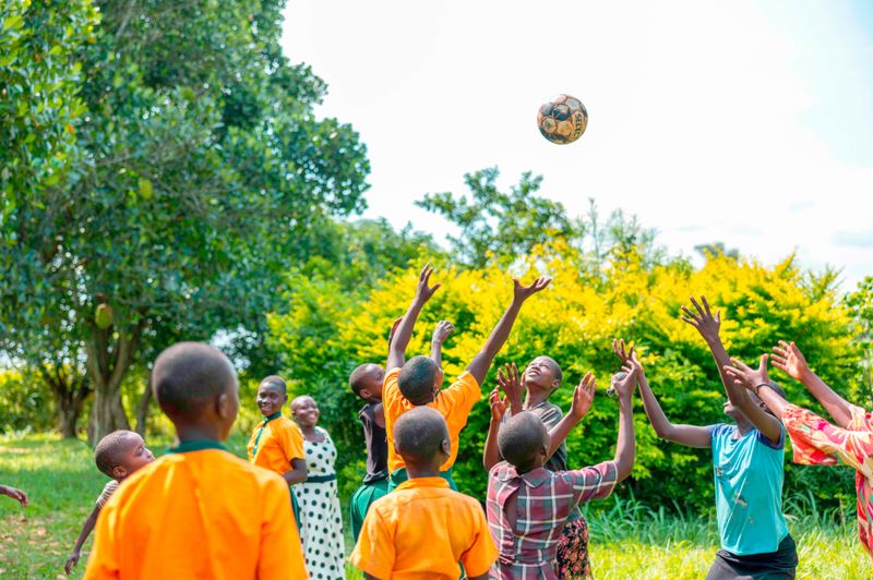 Young girls play at a safe space under the Accelerating Impact for Young Women (AIM) Program, at Kabukye, Uganda © BRAC International
