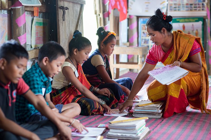 A teacher and students in a BRAC school in Khagrachari, south-eastern Bangladesh