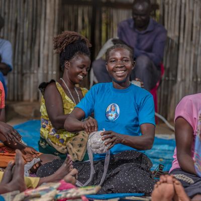 Parents create play materials for the children in the play labs