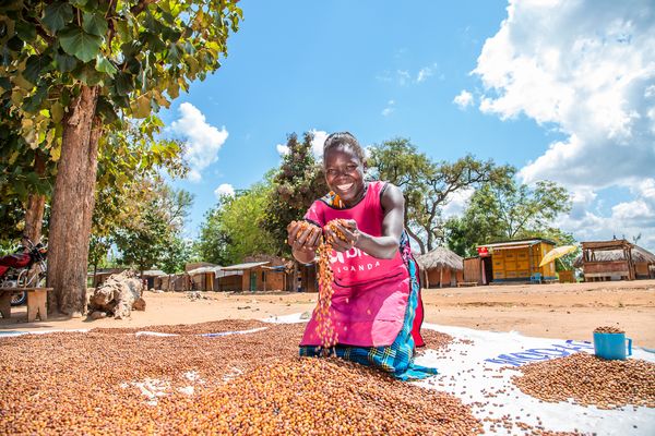Ugandan woman with her beans